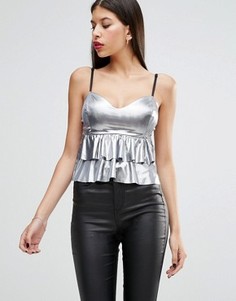 Топ цвета металлик с рюшами Boohoo - Серебряный