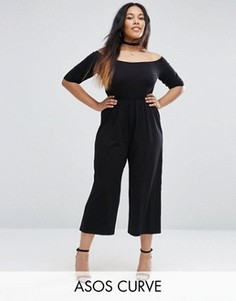 Комбинезон с укороченными широкими штанинами ASOS CURVE - Черный