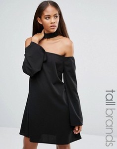 Платье с вырезом лодочкой и лентой на шее Missguided Tall - Черный