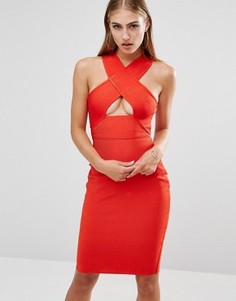 Бандажное платье миди с перекрестными лямками и вырезами Missguided Premium - Красный