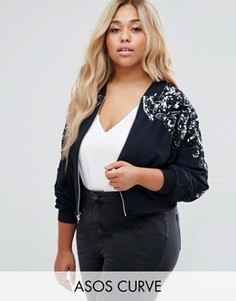 Декорированная куртка‑пилот ASOS CURVE - Темно-синий