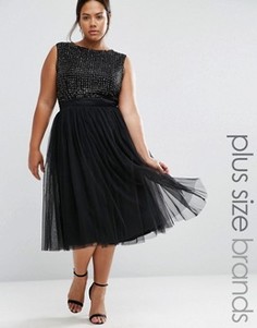 Платье миди с декоративной отделкой и тюлевой юбкой Lovedrobe Luxe - Черный