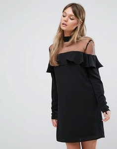 Платье с чокером, прозрачной вставкой и оборкой Fashion Union - Черный