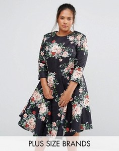 Платье миди с цветочным принтом Chi Chi London Plus - Черный