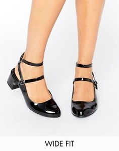 Лакированные туфли для широкой стопы с ремешком вокруг щиколотки New Look - Черный