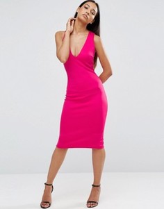 Облегающее платье миди с V‑образным вырезом AX Paris - Розовый
