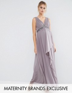 Платье макси для беременных с декорированной талией и перекрестной спинкой Little Mistress Maternity - Серый