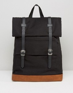 Парусиновый рюкзак с длинными ремешками и пряжками ASOS - Черный