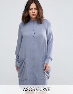 Платье-рубашка с драпированными карманами ASOS CURVE - Синий