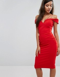 Платье миди с открытыми плечами Rare London - Красный