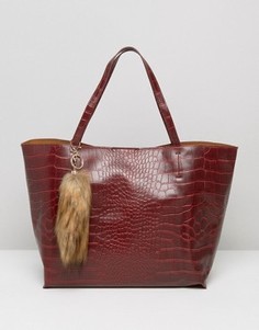 Бордовая сумка-тоут из искусственной кожи и меха Glamorous - Красный