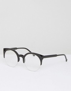 Круглые очки в стиле ретро с прозрачными стеклами 7X - Черный