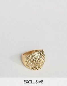 Массивное золотистое фактурное кольцо DesignB London - Золотой