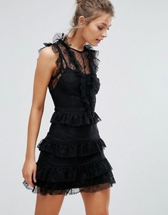 Кружевное платье мини с оборками и ярусной юбкой True Decadence - Черный