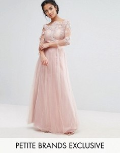 Платье макси с кружевным топом и юбкой из тюля Chi Chi London Petite - Розовый