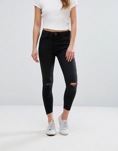 Рваные джинсы скинни с асиметричным краем New Look - Черный
