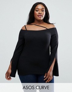 Топ с открытыми плечами и разрезами на рукавах ASOS CURVE - Черный