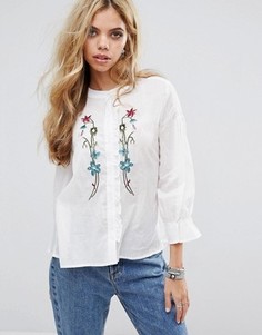 Рубашка с рюшами и вышивкой Boohoo - Белый