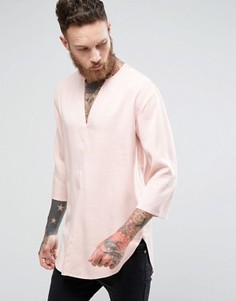 Розовая длинная рубашка классического кроя с V-образным вырезом ASOS - Розовый
