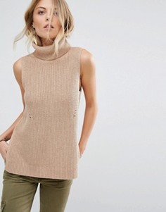 Трикотажный топ без рукавов с отворачивающимся воротом Abercrombie & Fitch - Коричневый