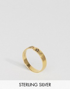 Незамкнутое кольцо из позолоченного серебра с луной и звездой ASOS - Золотой