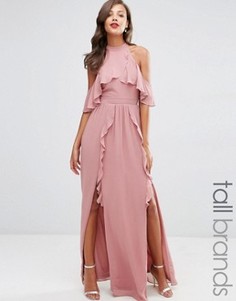 Платье макси с высокой горловиной и оборками TFNC Tall Wedding - Розовый