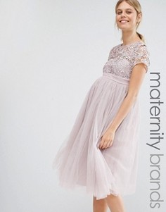 Платье мини для беременных с кружевным топом Little Mistress Maternity - Розовый