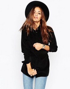 Длинная вельветовая рубашка с поясом ASOS - Черный