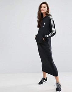 Черное платье макси в стиле худи с тремя полосками adidas Originals - Черный