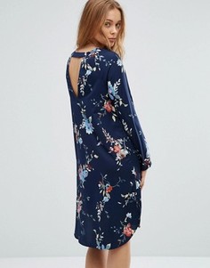 Цельнокройное платье с цветочным принтом и вырезом на спине Vero Moda - Темно-синий