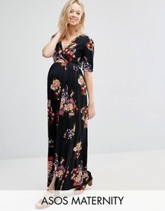 Платье макси для беременных с запахом и принтом ASOS Maternity - Мульти