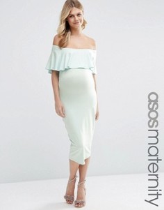 Платье-футляр миди с вырезом лодочкой и оборкой ASOS Maternity - Синий