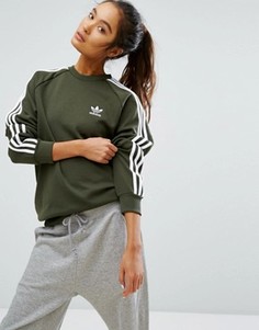 Свитшот бойфренда цвета хаки с тремя полосками adidas Originals - Зеленый