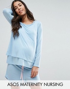 Меланжевые пижамные шорты и лонгслив для кормления ASOS Maternity - Синий