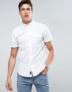 Белая узкая рубашка с короткими рукавами Abercrombie & Fitch - Темно-синий