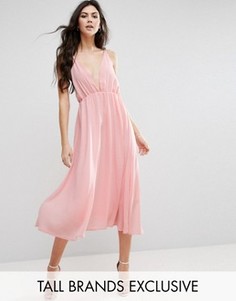 Короткое приталенное платье миди с декольте True Decadence Tall - Розовый