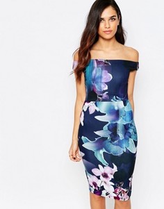 Платье-футляр в цветочек с открытыми плечами Jessica Wright Lora - Темно-синий