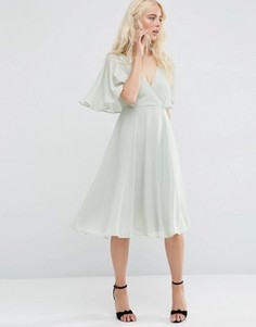 Платье миди с запахом и рукавами-кимоно ASOS - Зеленый