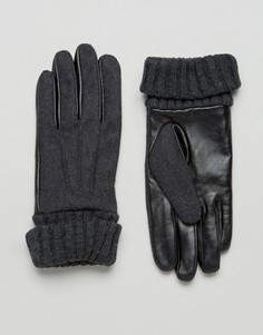 Темно-серые перчатки из кожи и фетра ASOS - Серый