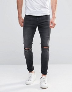 Темно-серые супероблегающие джинсы с дырками на коленях ASOS - Серый