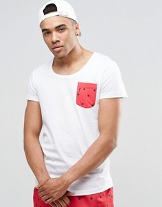 Пляжная футболка с овальным вырезом и карманом Ringspun - Белый