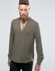 Рубашка из вискозы классического кроя с V-образным вырезом ASOS - Зеленый