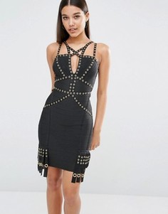 Бандажное платье с бахромой и люверсами Wow Couture - Черный