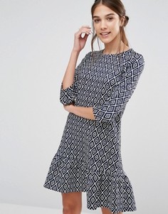 Платье с баской по краю и геометрическим принтом Closet - Темно-синий