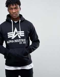 Черное худи с крупным логотипом Alpha Industries - Черный