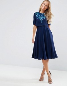 Декорированное приталенное платье миди с кроп-топом ASOS - Синий