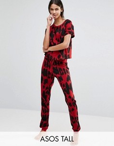 Пижама из футболки и джоггеров с леопардовым принтом ASOS TALL - Мульти