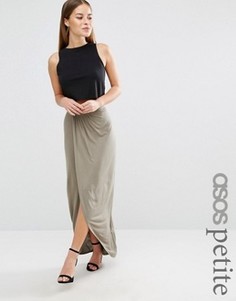 Трикотажная юбка макси с запахом ASOS PETITE - Зеленый