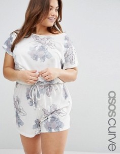 Ромпер для дома с акварельным принтом ASOS CURVE - Мульти