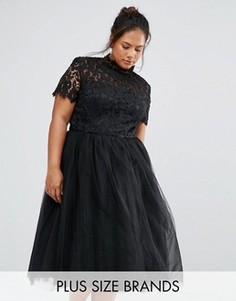 Платье миди с кружевным лифом Chi Chi London Plus - Черный